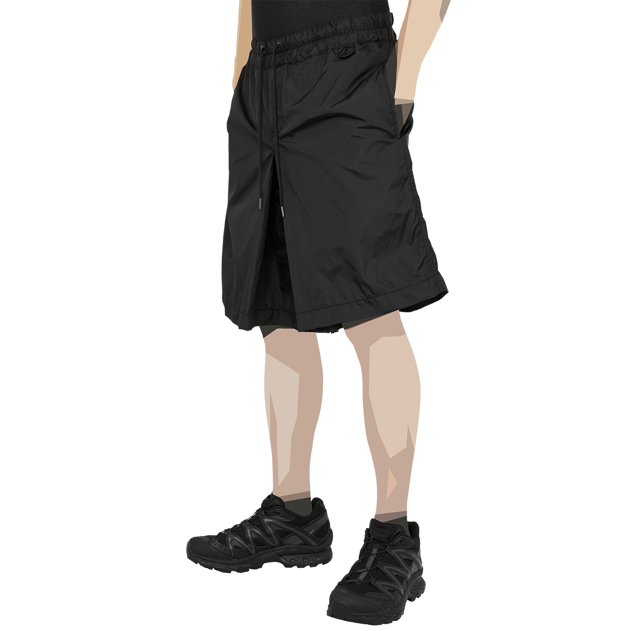 HAKAMA SHORTS BLACK - FUMITO GANRYU (フミト ガンリュウ) - ボトムス・パンツ BLACK