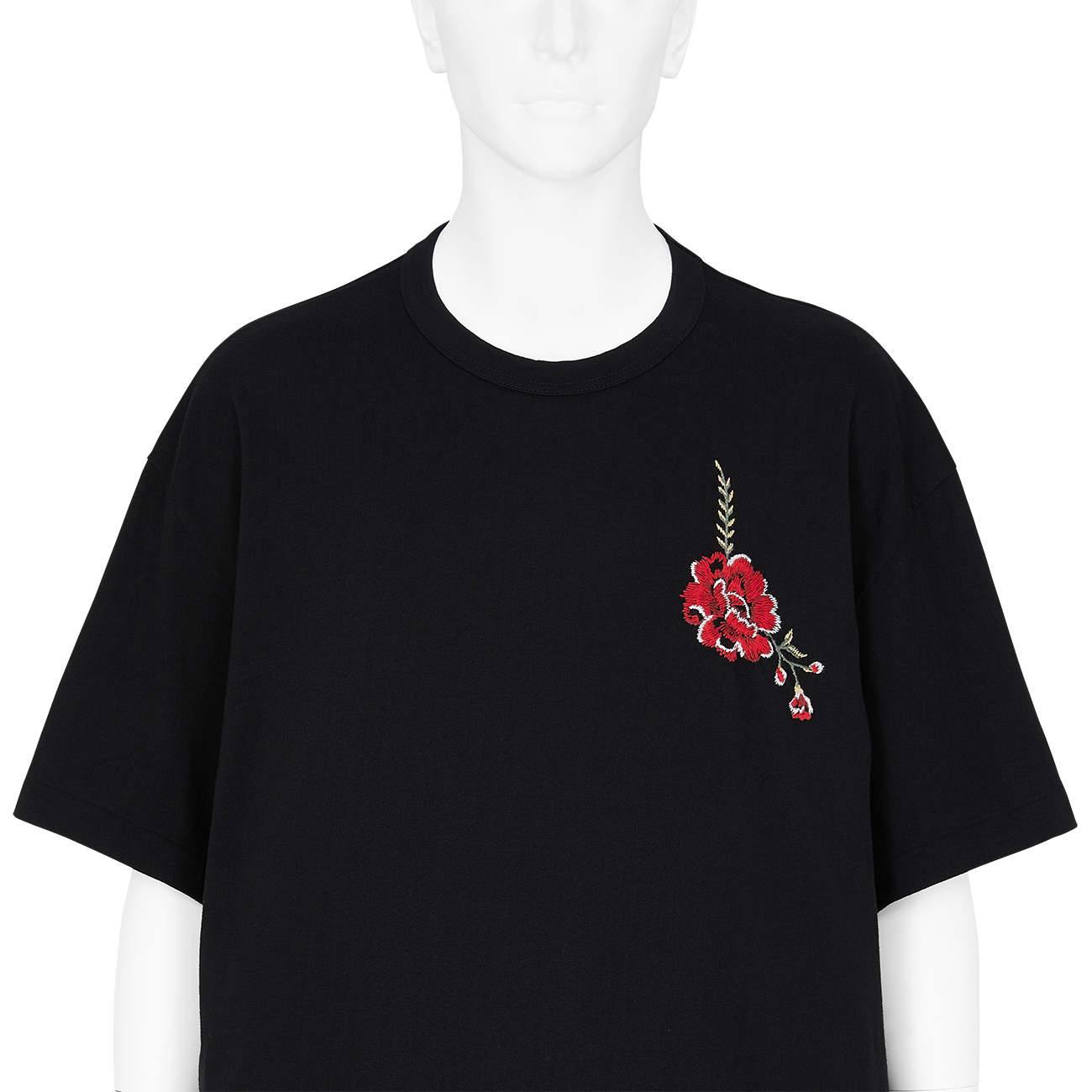 FLOWER EMBROIDERY T SHIRT BLACK - COMME des GARCONS HOMME PLUS