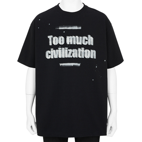 STENCIL T-SHIRT [ TOO MUCH CIVILIZATION ] WHITE×BLACK