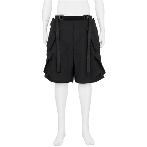 SP56A-M NYLON STRETCH DOUBLE CARGO SHORT PANT BLACK