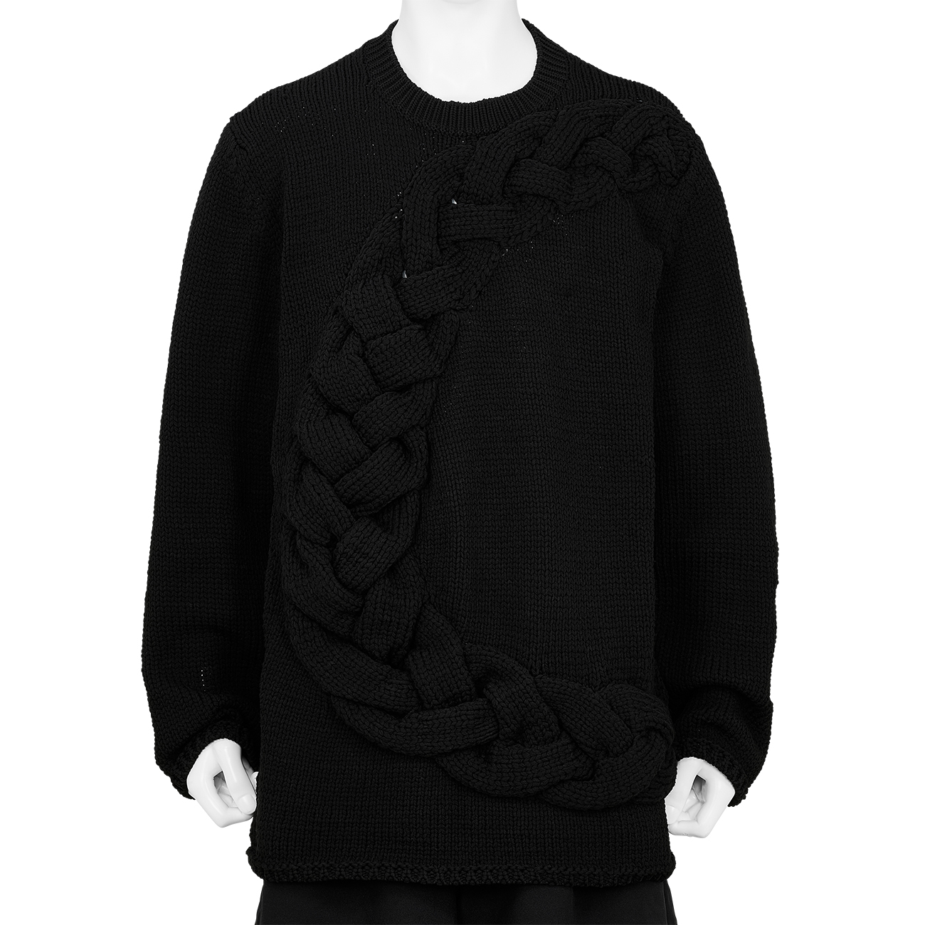 CABLE CREW NECK KNIT BLACK - COMME des GARCONS HOMME PLUS (コム デ