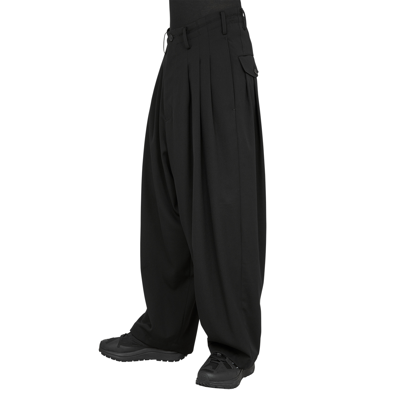 3 TUCK WOOL PANTS BLACK - Yohji Yamamoto POUR HOMME (ヨウジ