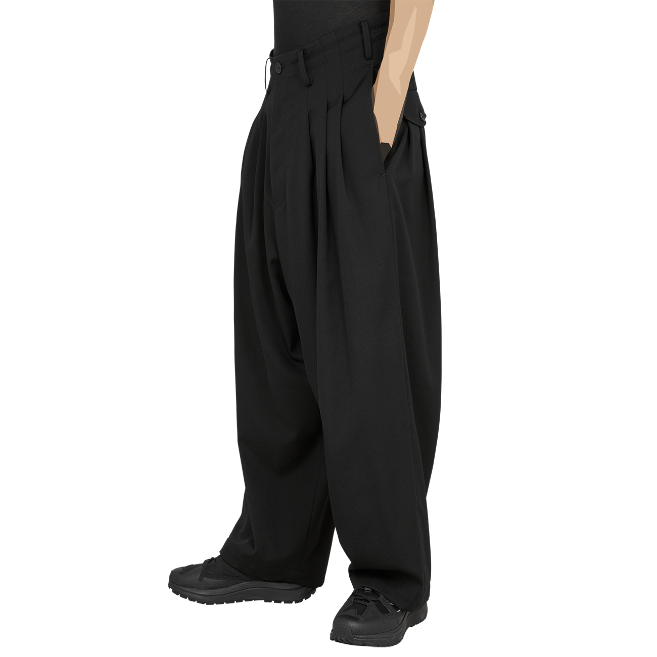 3 TUCK WOOL PANTS BLACK