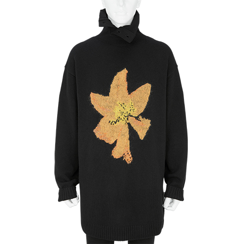 FLOWER INTERSIA TURTLE NECK KNIT BLACK×ORANGE