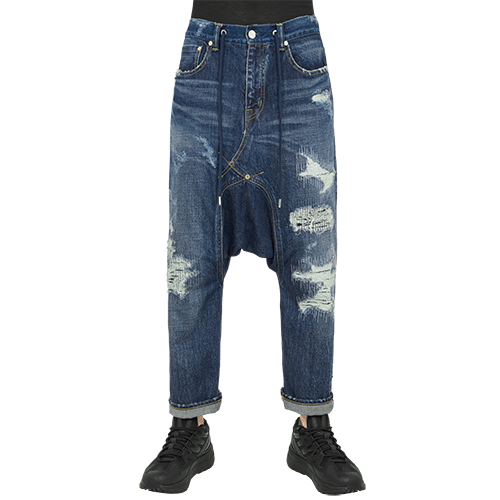 DAMAGED SARROUEL DENIM PANTS INDIGO